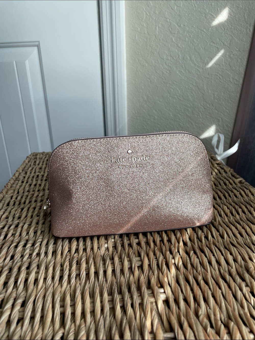 kate spade Rose Gold Glitter Cosmetic Pouch